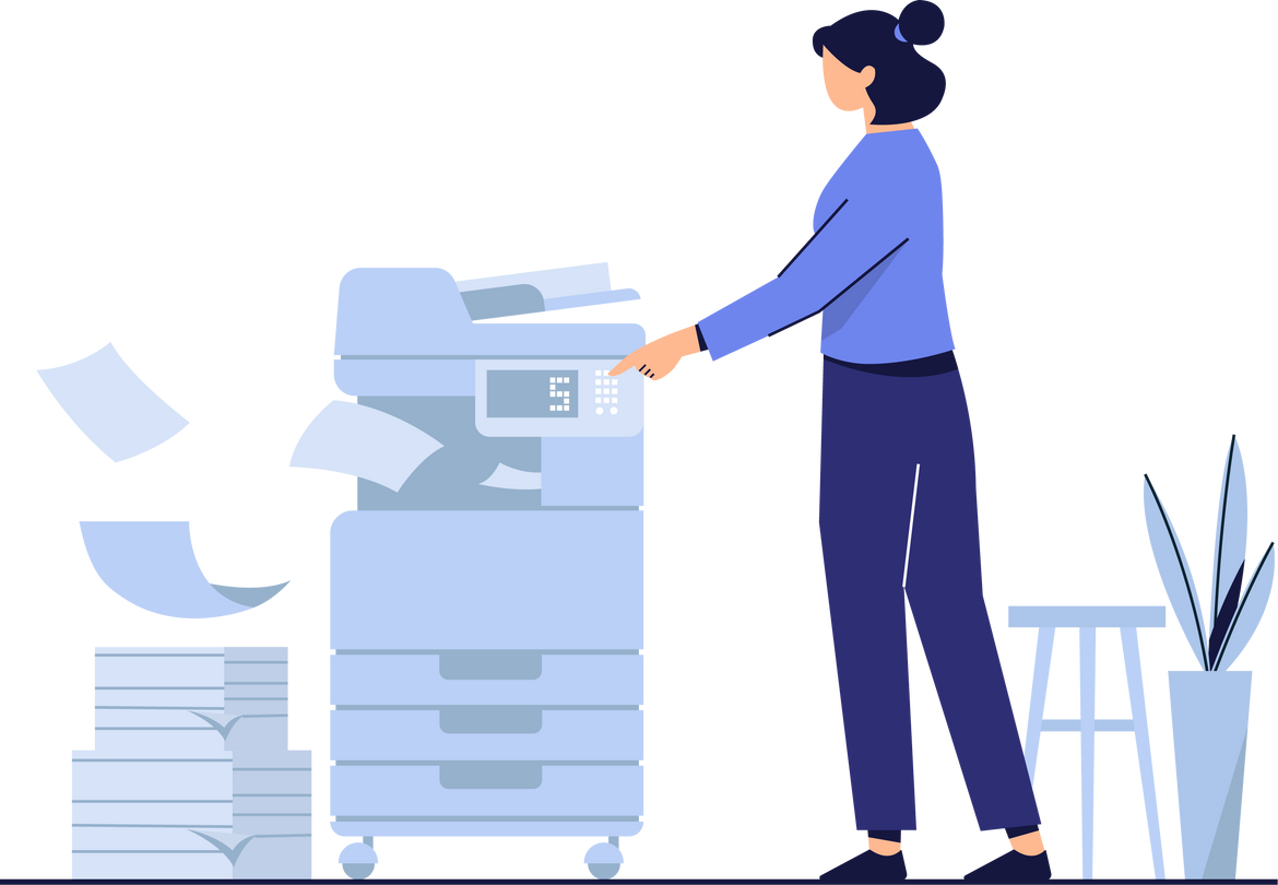 Woman Using Photocopy Machine in Office Illustration